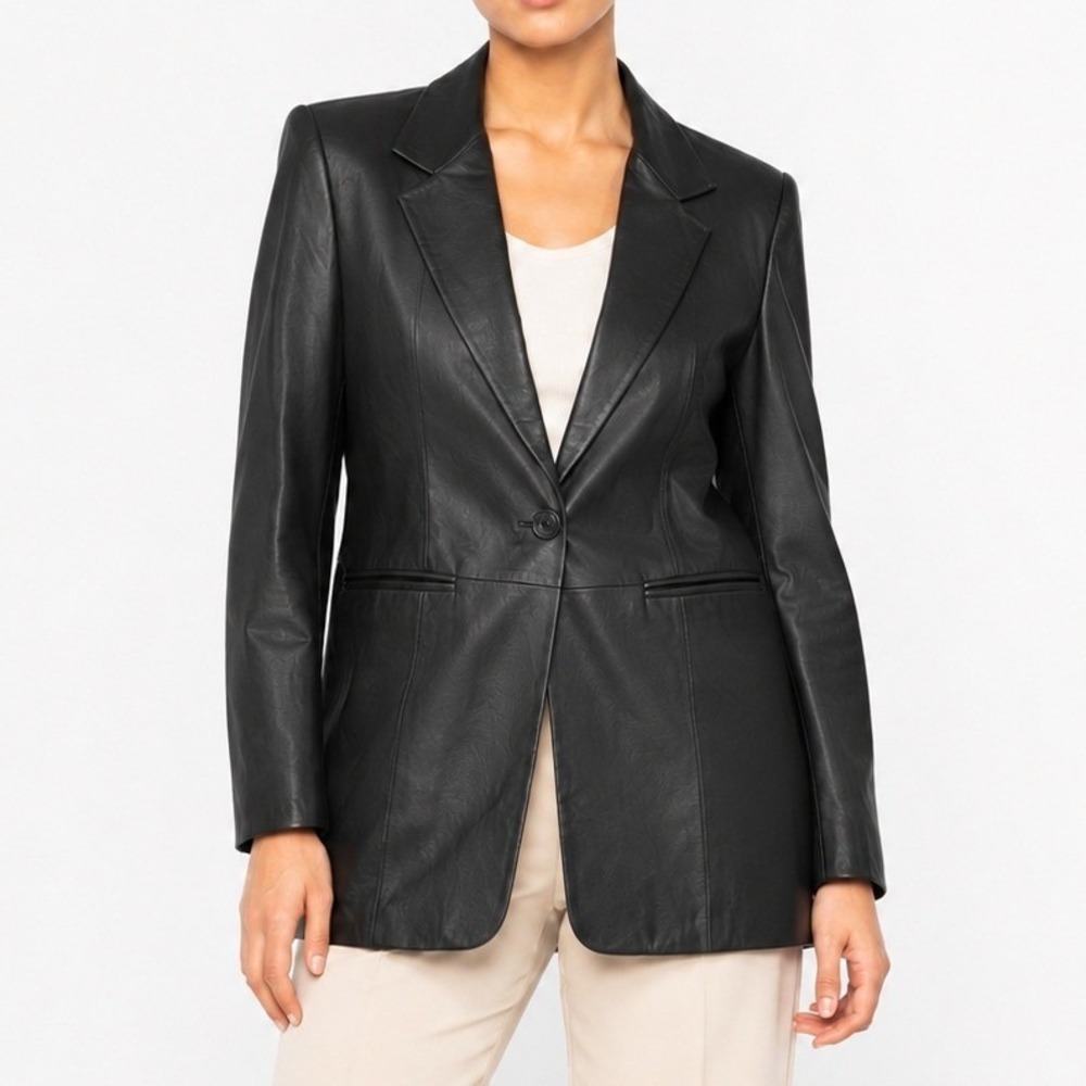 Denim & Co Leather Blazer Women Medium Black Timeless Chic Classic Jacket Coat